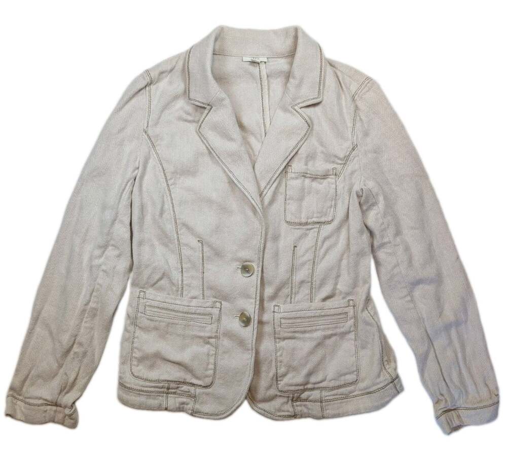 J. Jill Women's Size 6 Cream Linen Cotton Herringbone Blazer Jacket